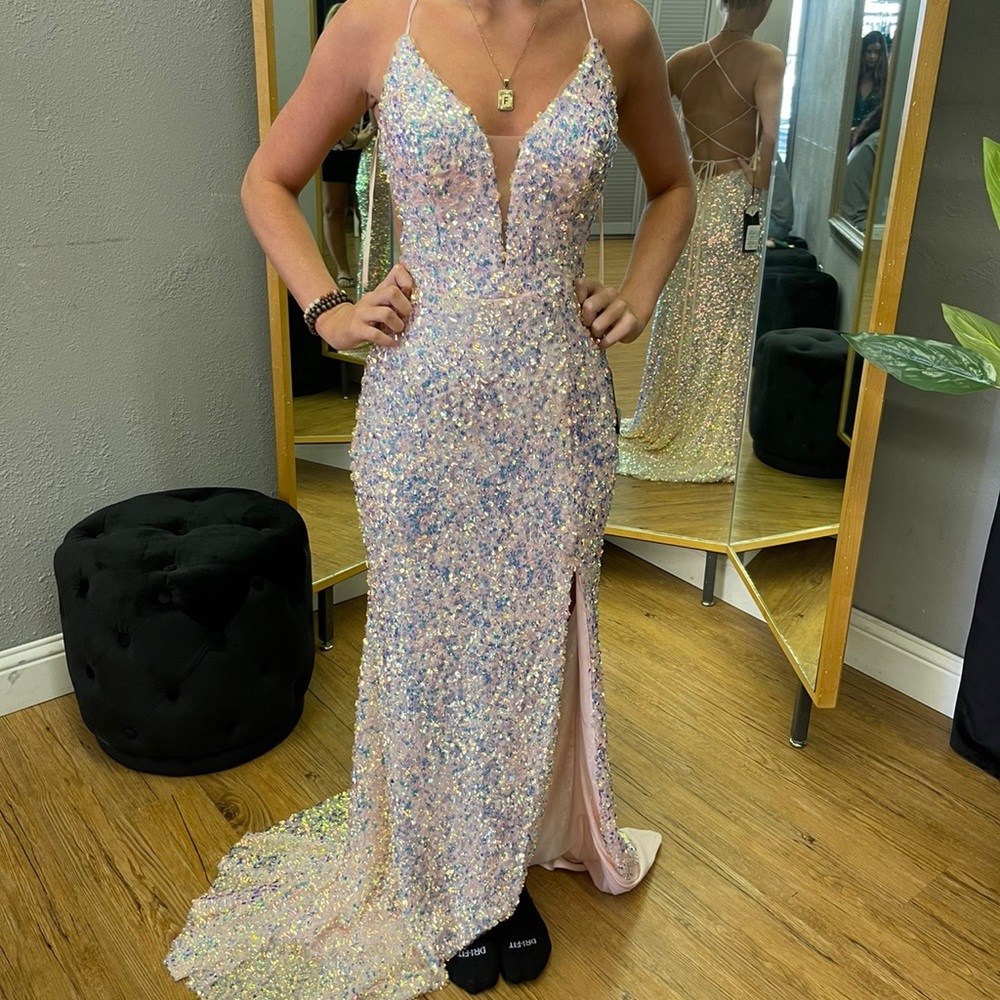 Iridescent sequin prom dress